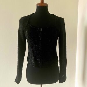 CHANEL Iridescent Tweed Black Zip Crop Jacket NEW - 38 / 2